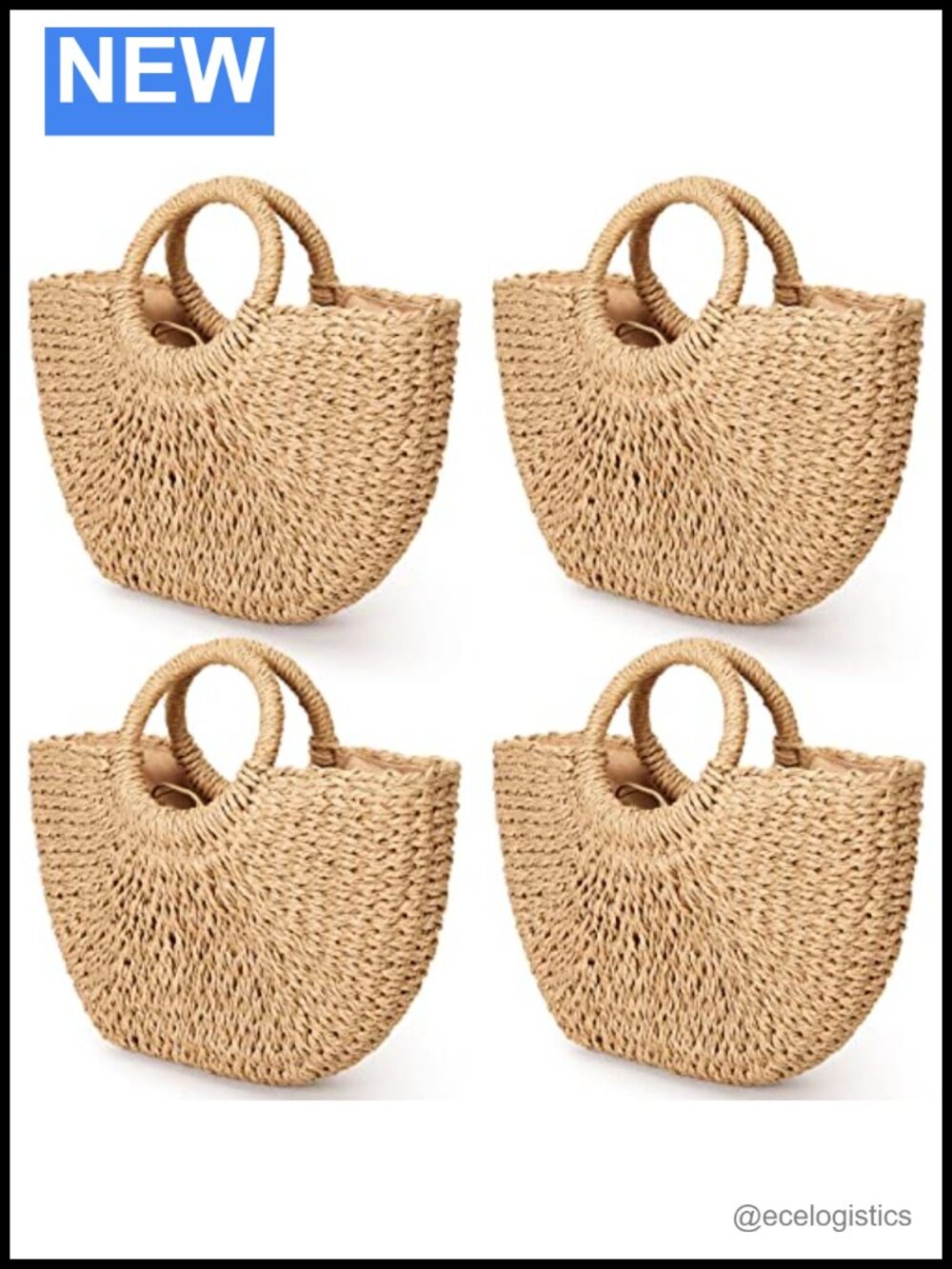 4 Pack Straw Woven Beach Tote Bags Women Top Handle Summer